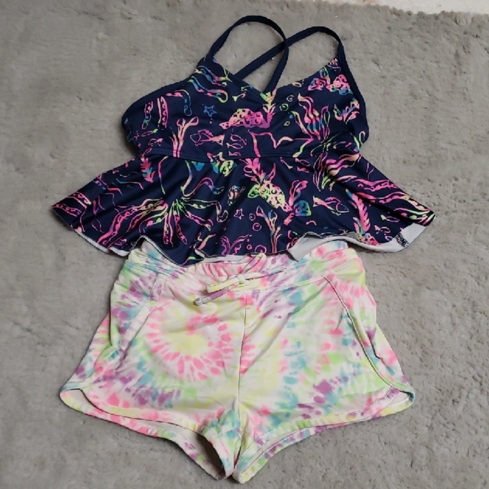 Sz 7 Peplum Tankini Shorts Set